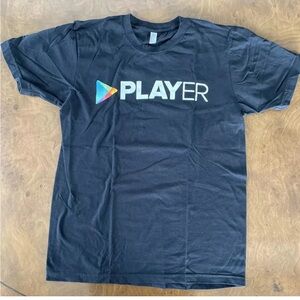 Google Player Black T Shirt Mens medium American Apparel unisex logo EUC Cotton